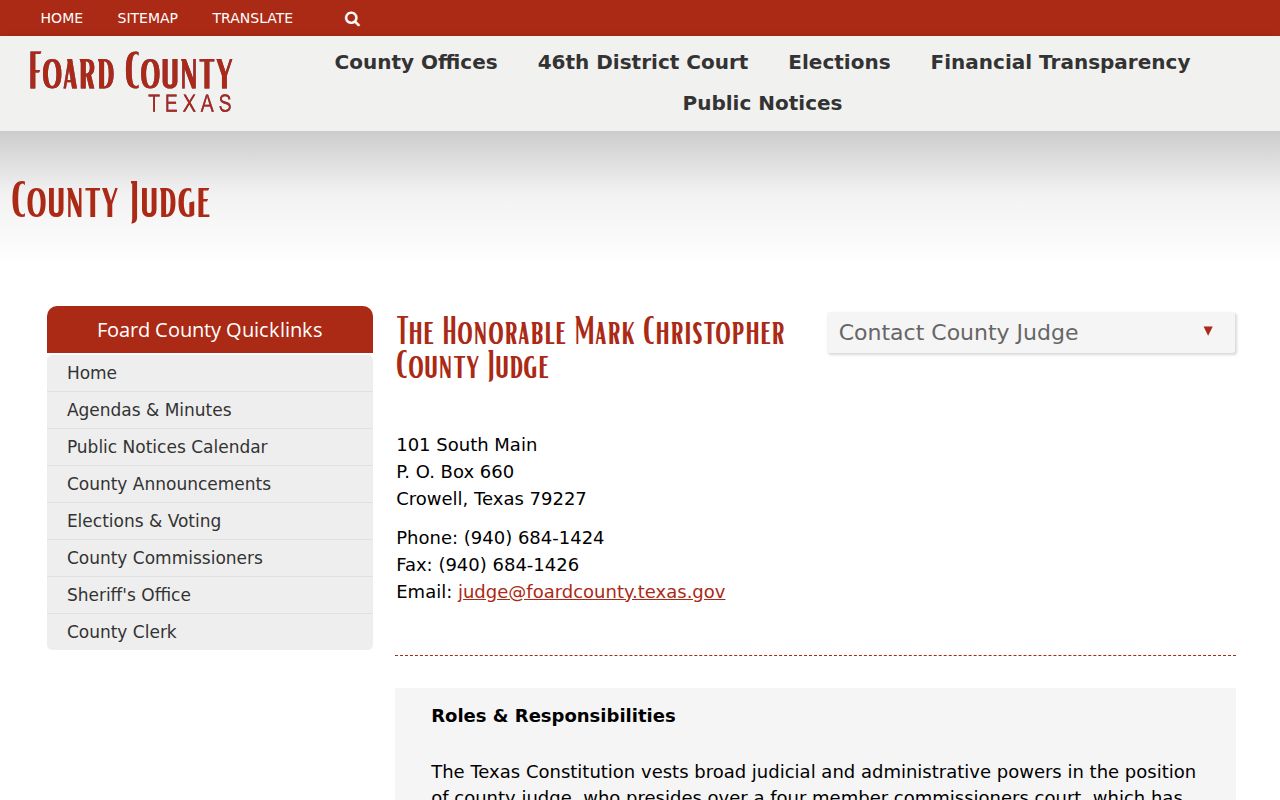 Foard County warrant court routing through the County Judge's office
