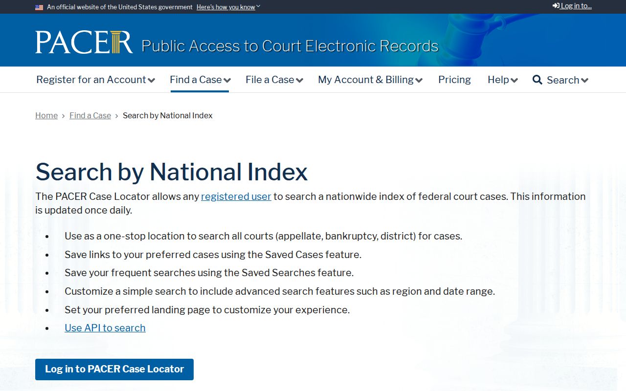 Foard County federal record access through the blank PACER search interface