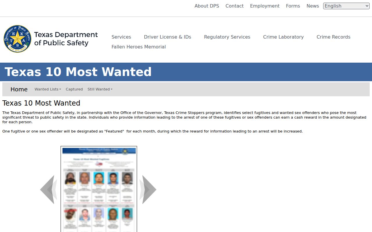 Texas DPS statewide Most Wanted program and tip instructions, separate from Foard County