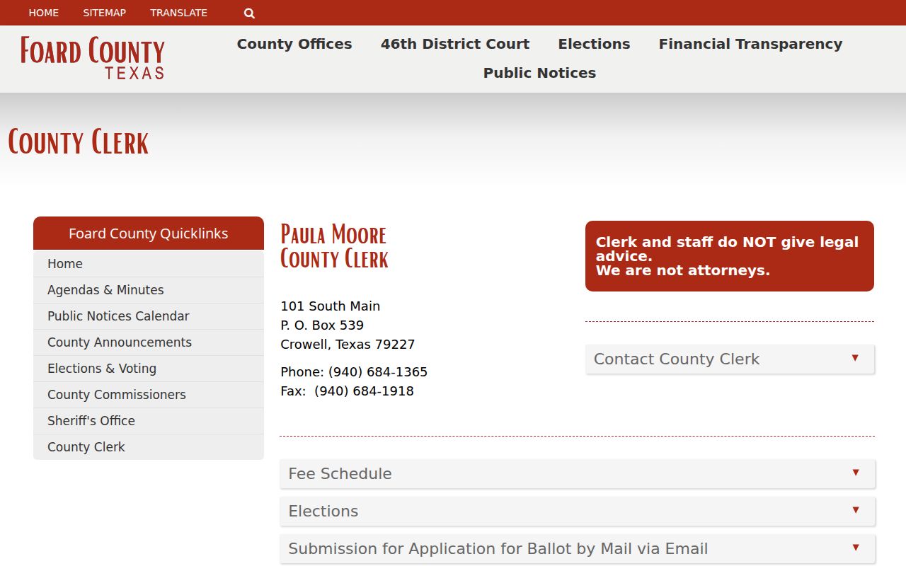 Foard County warrant case files routed through the combined County Clerk office